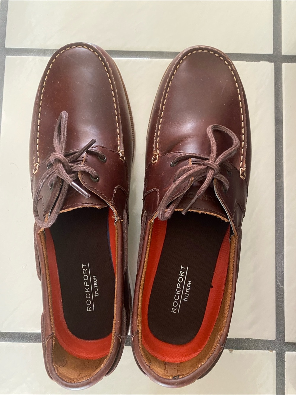 🦩Rockport Men's Dark Brown Leather Boat Shoes with Red Lining🦩